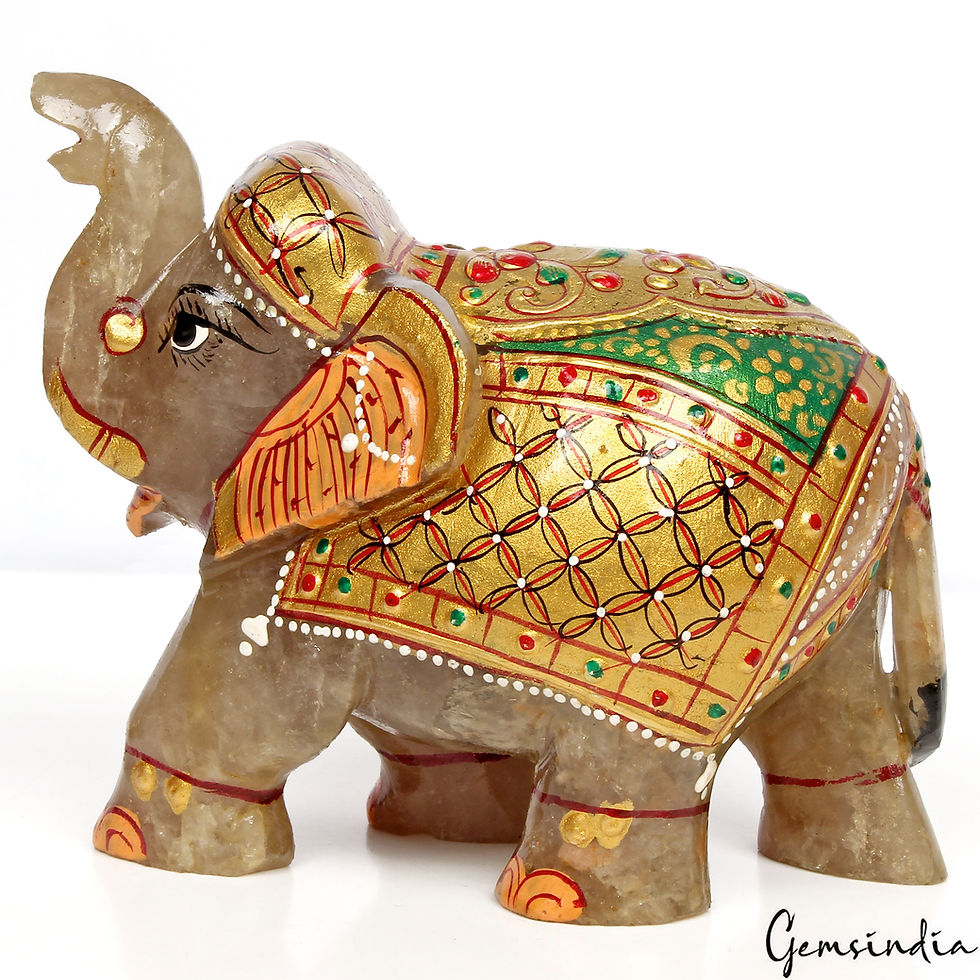 サムネイル： 2550 Cts Natural Aventurine Gemstone Hand Crafted Gold Painted Elephant Statue