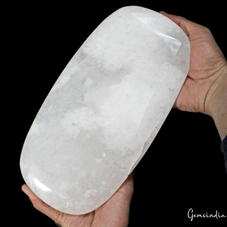 Huge 3 Kg Natural White Crystal Quartz Oval Faceted Museum Size Earth mined Gem