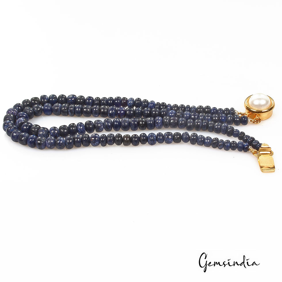 Miniaturbild: 84.40 Cts Natural Blue Sapphire Round Cab Beaded Handmade Bracelet W Pearl Lock