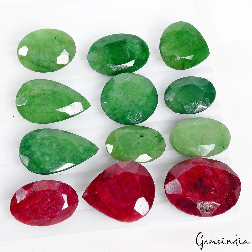 Miniaturbild: 950 Cts/12 Pcs Natural Red Ruby Green Emerald Mixed Cut Loose Wholesale Gems Lot