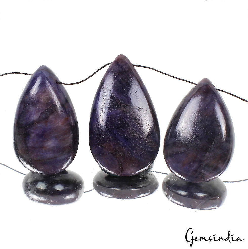 Miniatura: 242.10 Cts/3 Pcs Natural Blue Sapphire Pear Cab Side Drilled Bead/Briolette Gems