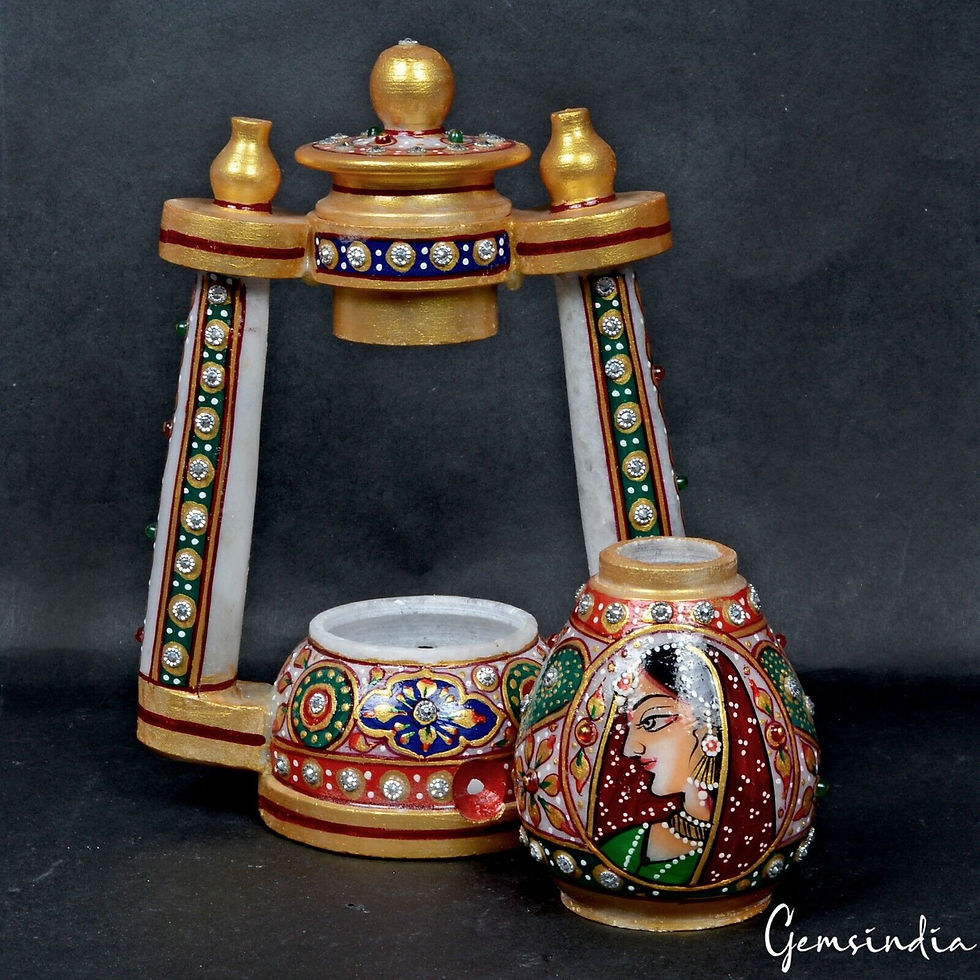 Miniaturbild: 8 Inch Multicolor Indian Art Home Decorative Marble Meenakari Work Lantern Lamp