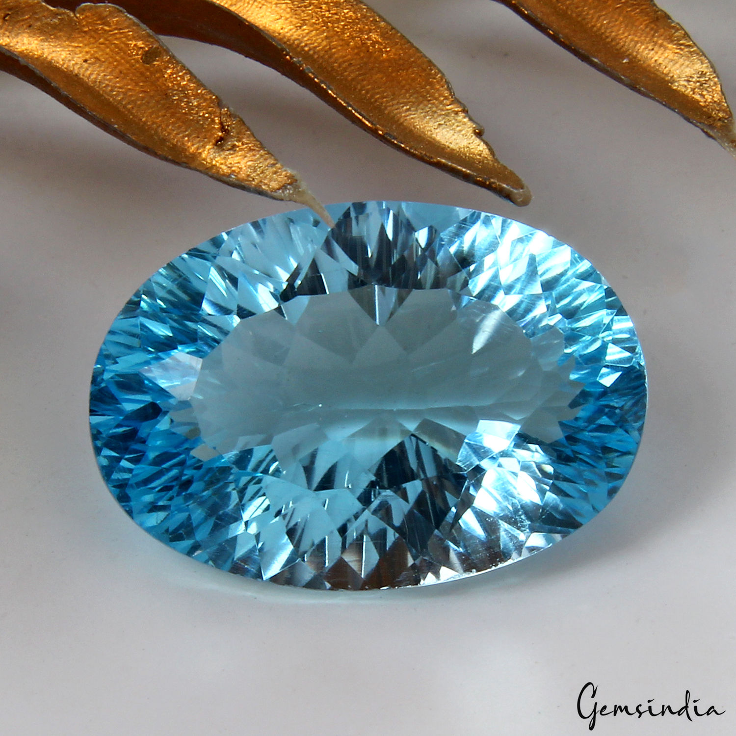Oval Concave Cut igl&i Certified Natural Swiss Blue Topaz 17.40 Ct Full Fire Gem