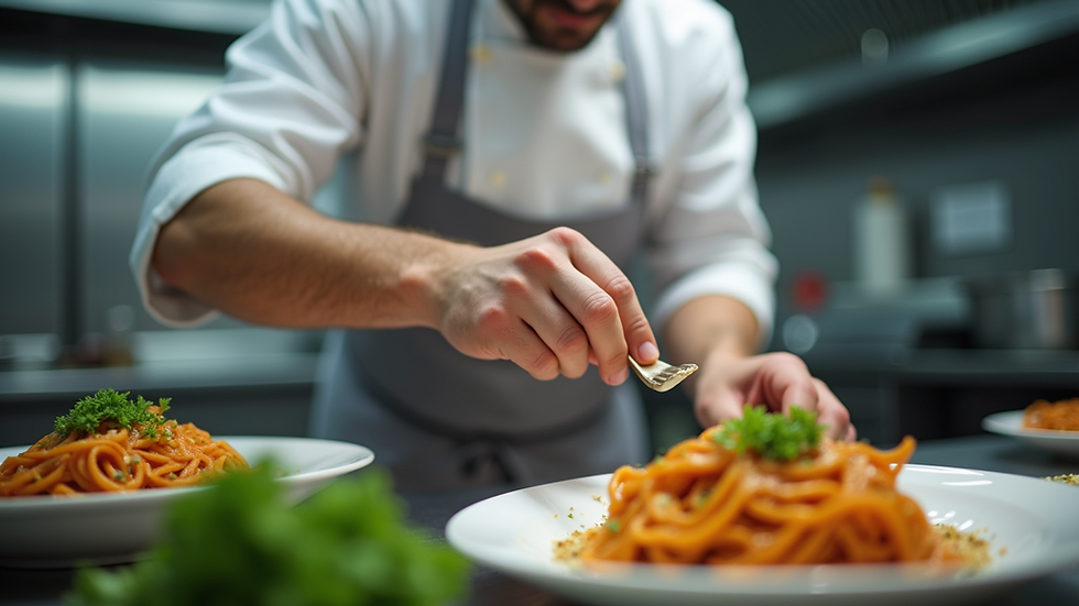 Close-up view of a chef preparing a fresh dish in a professional kitchen