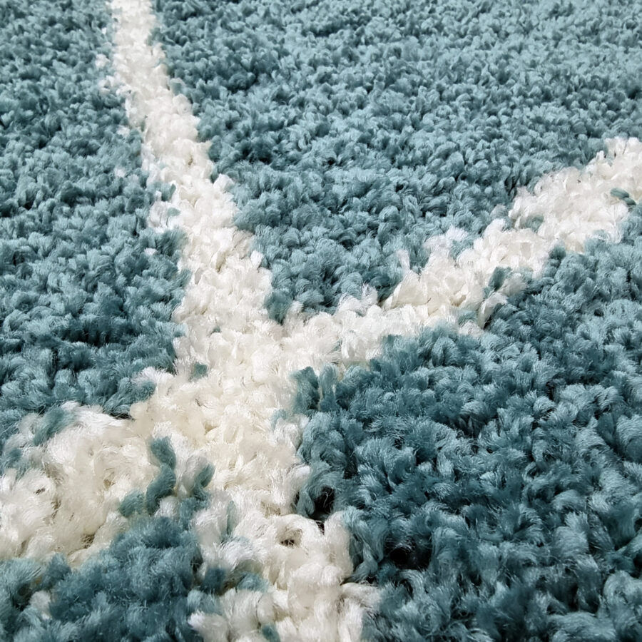 Thumbnail: Teal Light Blue Fluffy Shaggy Rug Diamond Geometric