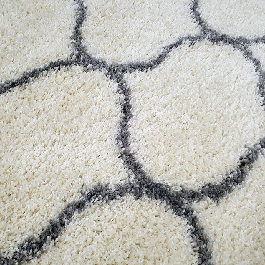 Thumbnail: Cream and Grey Fluffy Shaggy Rug Trellis Pattern