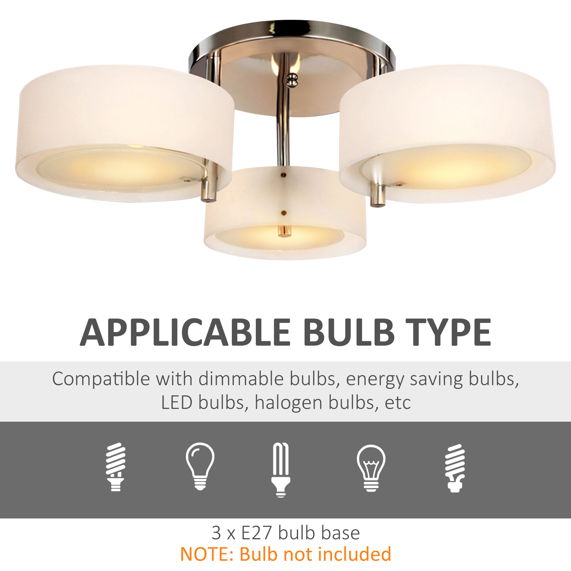 3 Light Acrylic Pendant Chandelier – White Flush Mount