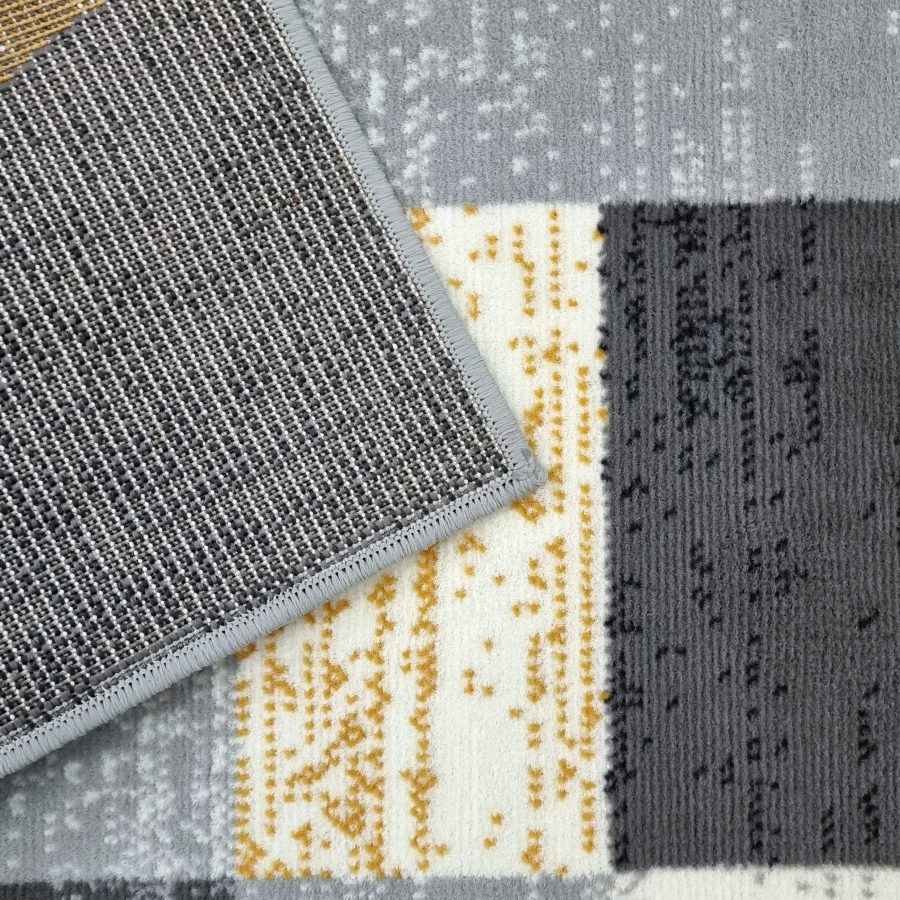 Thumbnail: Geometric Rug Cream Grey Mustard Circles Modern Soft Carpet