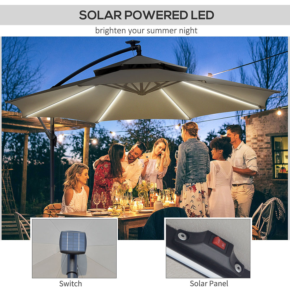 Thumbnail: Outsunny 3m Cantilever Banana Parasol with LED Lights, Light Grey