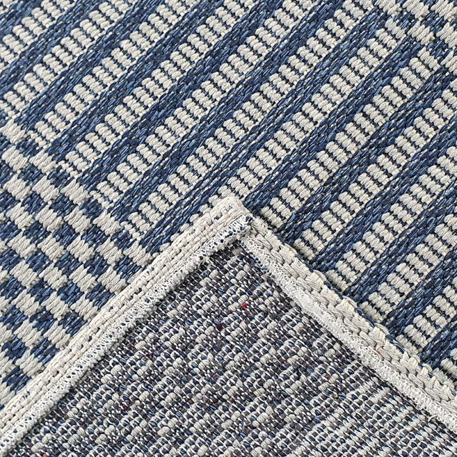 Thumbnail: Cotton Rug Navy Blue Grey Braided Striped