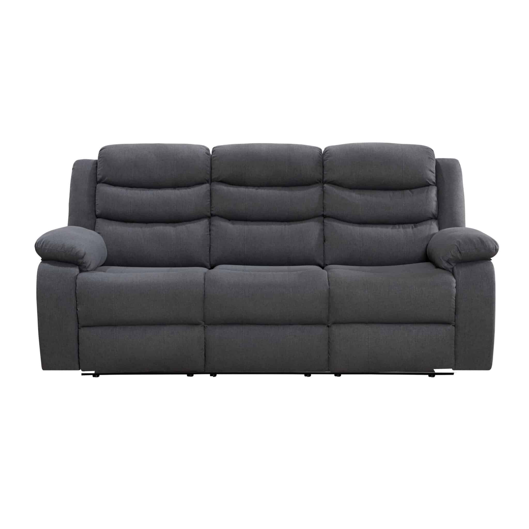 Turin Recliner 3-Seater Fabric Sofa: Dark Grey, Comfortable, Durable, Modern De