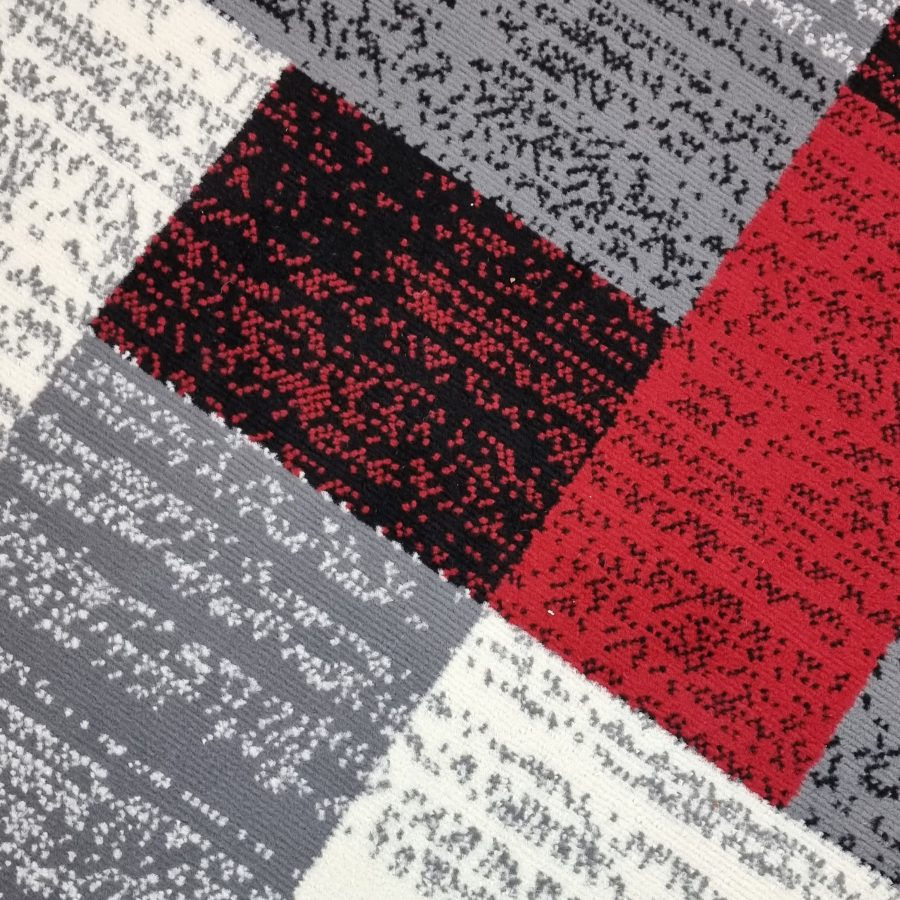 Thumbnail: Modern Rug Geometric Red Grey Black Patterned Soft Carpet