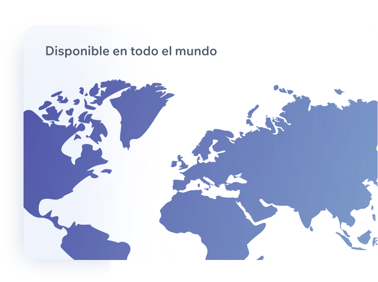 Mapa mundial color azul titulado "Disponible en todo el mundo"