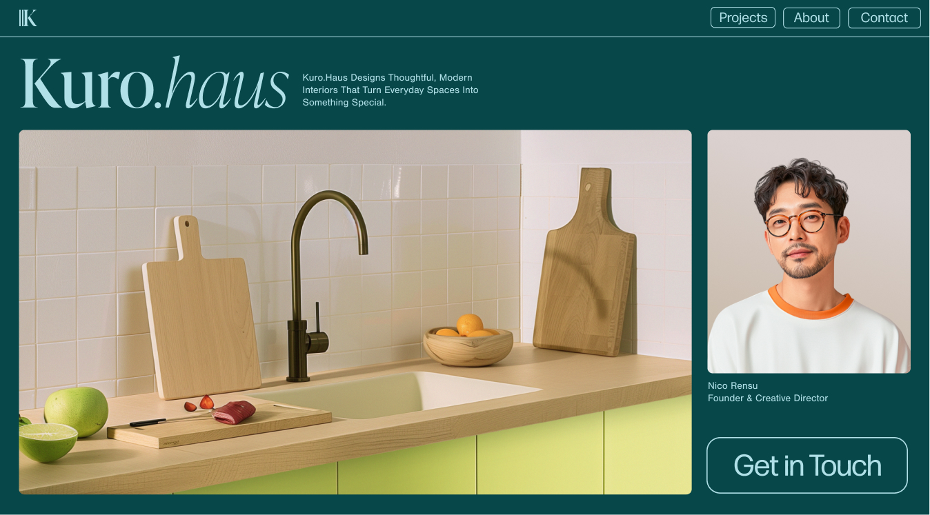 Modern interior design website showcasing a matching domain and professional business email setup with custom addresses.