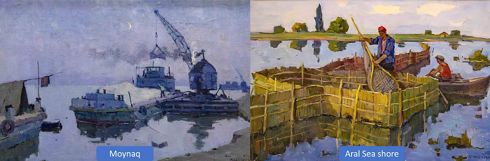 Paintings in the Aral Sea Museum depicting life around the Aral Sea during its heyday (source: the Aral Sea Museum)