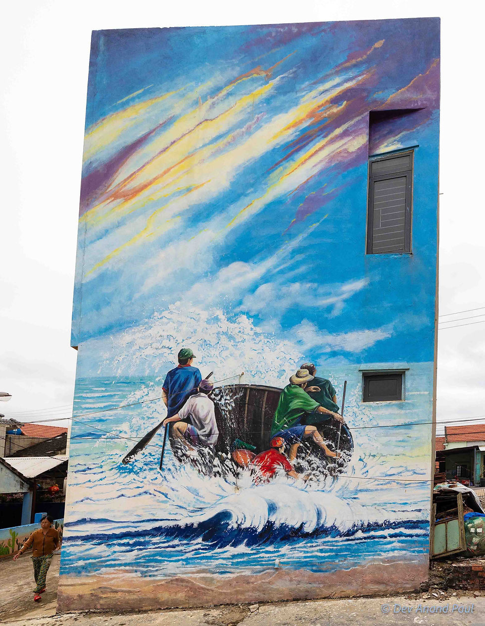 Fishermen venturing into rough waters, braving the wild, untamed waves crashing against their boat