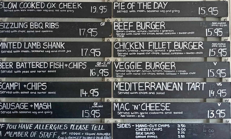 Dog & Pheasant Chalk Board Menu