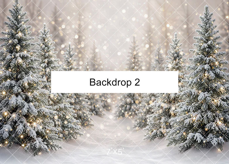 Snowy winter wonderland Christmas backdrop for holiday family photography in New Jersey.