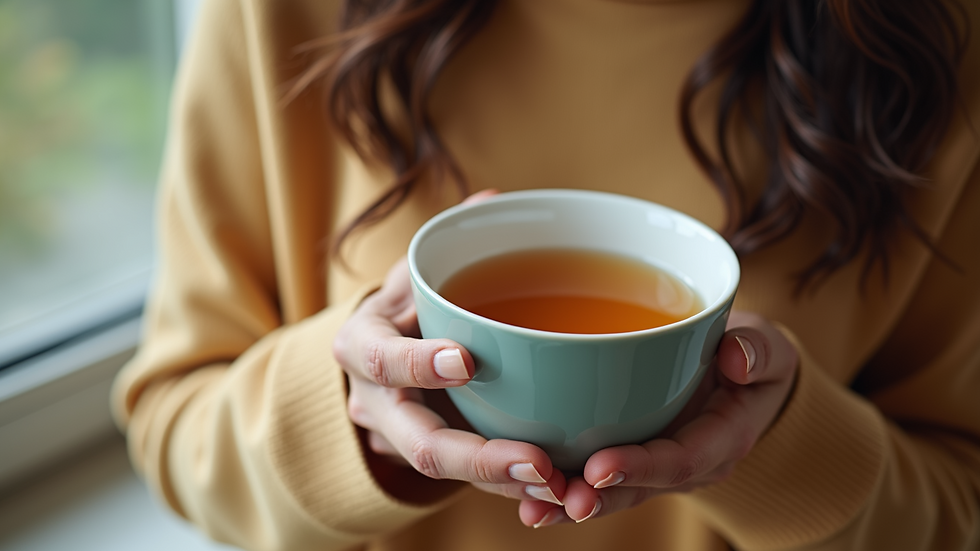 Close-up view of a woman holding a herbal tea cup, symbolizing natural health choices