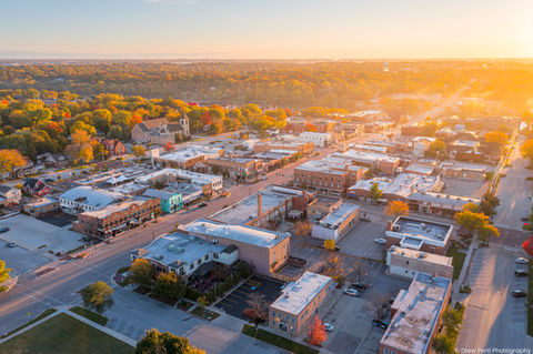 Looking Over Downtown Geneva, Illinois at Sunrise