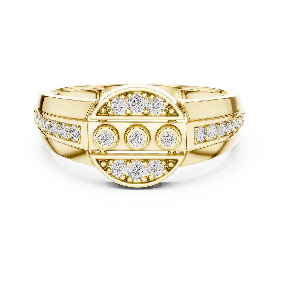 Thumbnail: Three-Stone Cluster Ring with Pavé Diamond Halos