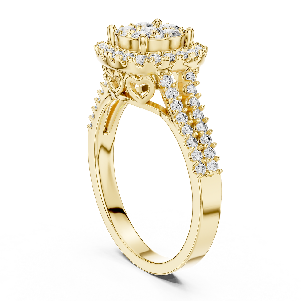 Thumbnail: Flower Cluster Diamond Halo Ring with Heart Cutout Shank
