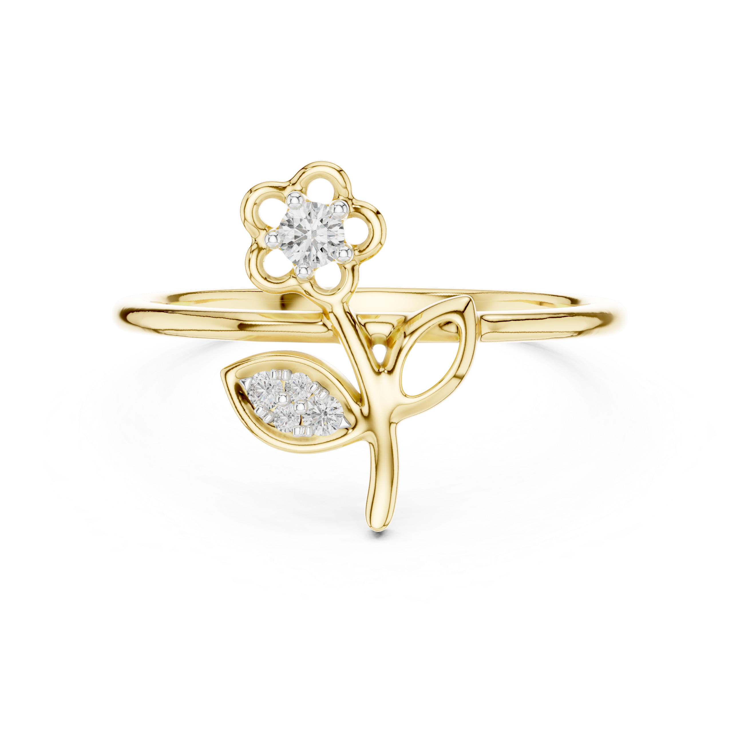Diamond Blossom and Leaf Ring