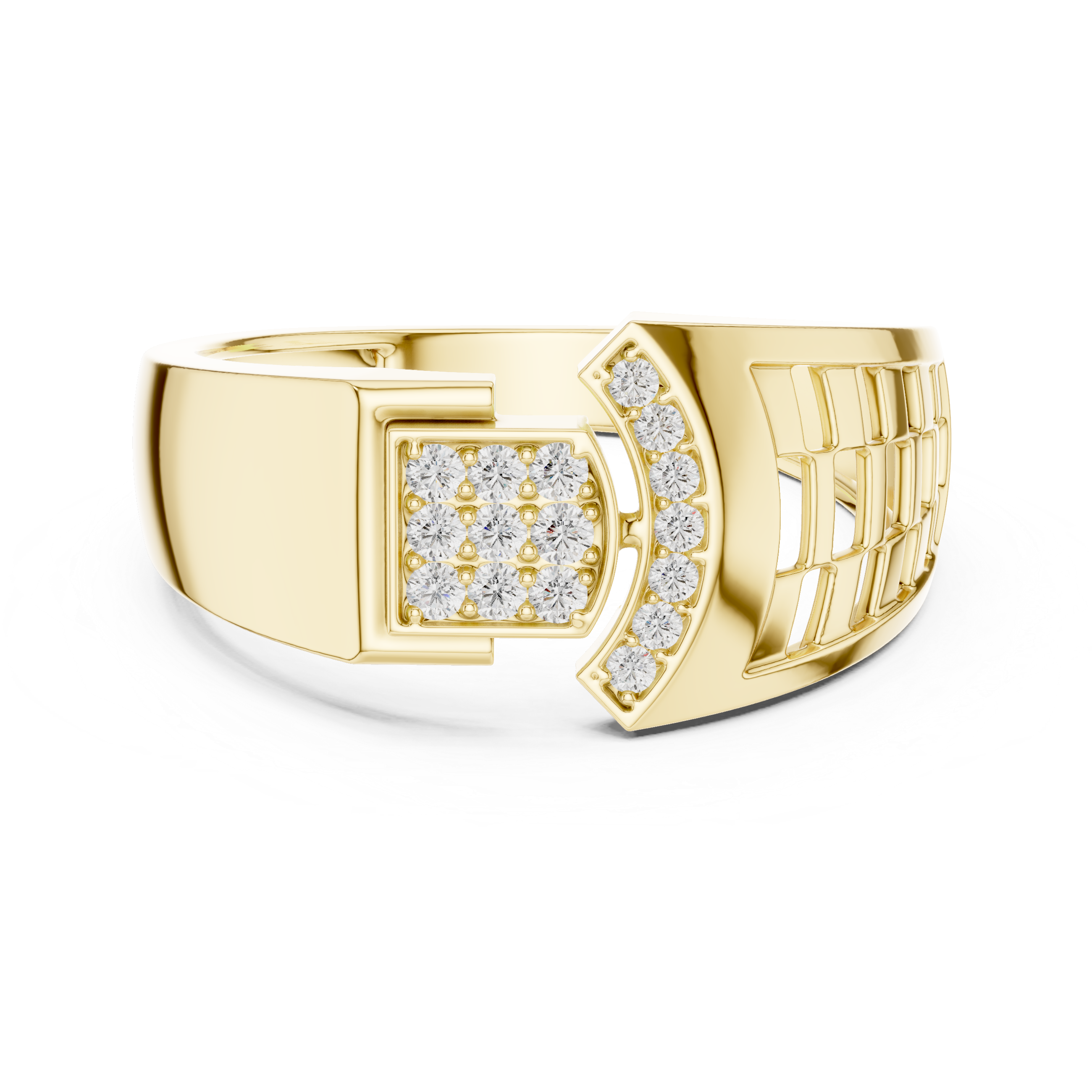 Pavé Cluster Diamond Ring with Checkerboard Sides