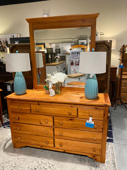 NATURAL PINE FINISH DRESSER W/MIRROR