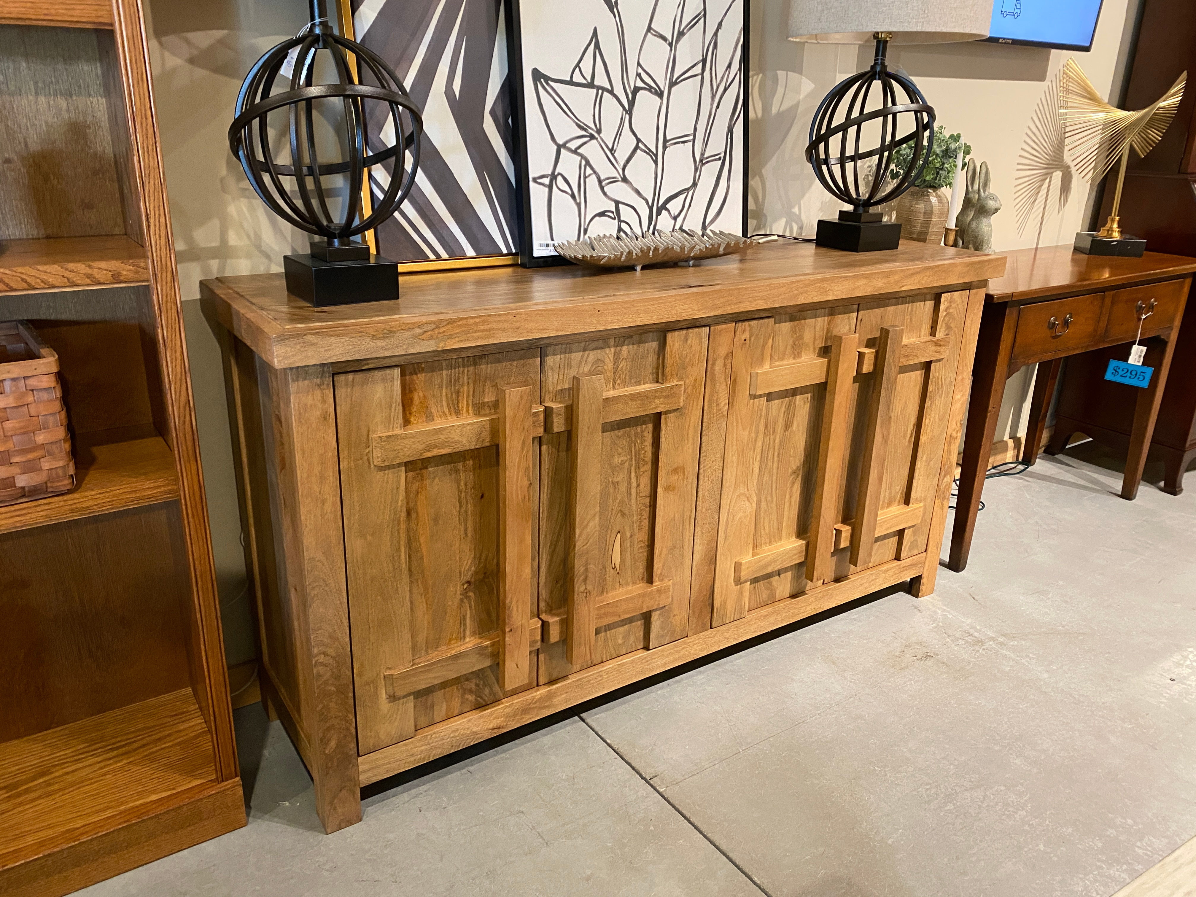 DRESOR NATURAL MANGO WOOD CONSOLE WITH SOFT CLOSE DOORS