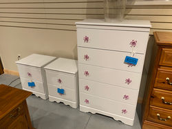WHITE DRESSER SET WITH PINK FLOWER KNOBS