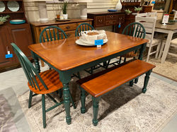 GREEN & CHERRY FINISH TABLE & 4 CHAIRS