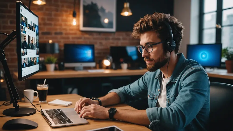 Close-up view of a social media influencer creating content