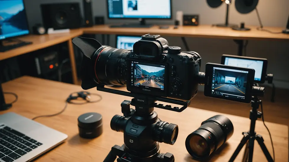 High angle view of a video marketing setup with recording equipment