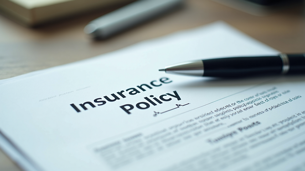 Close-up view of insurance policy documents and a pen on a desk