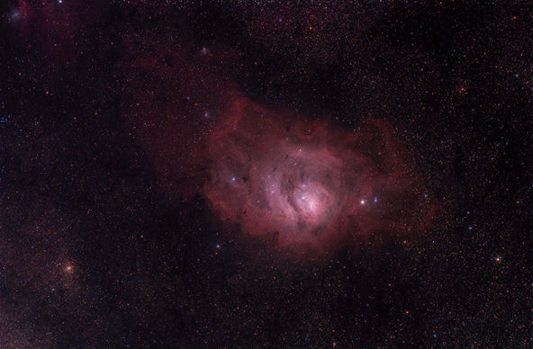 The Lagoon Nebula (Messier 8, NGC 6523), a bright star-forming emission nebula in Sagittarius