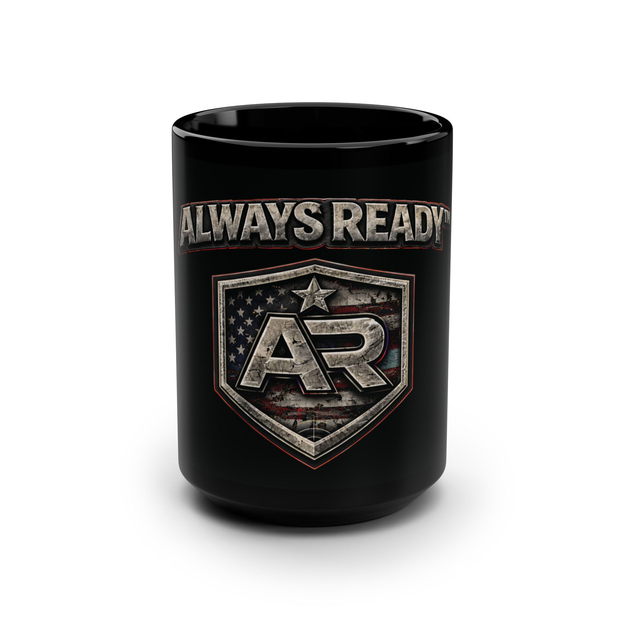ALWAYS READY™ Shield Black Mug — 15oz Military-Style Coffee Cup