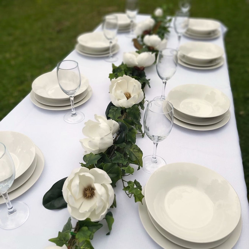 Thumbnail: Sweet Magnolia faux garland with magnolia flowers and greenery – artificial wedding table or arch décor