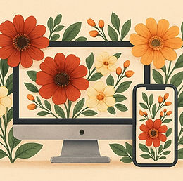 Computer and phone with flowers
