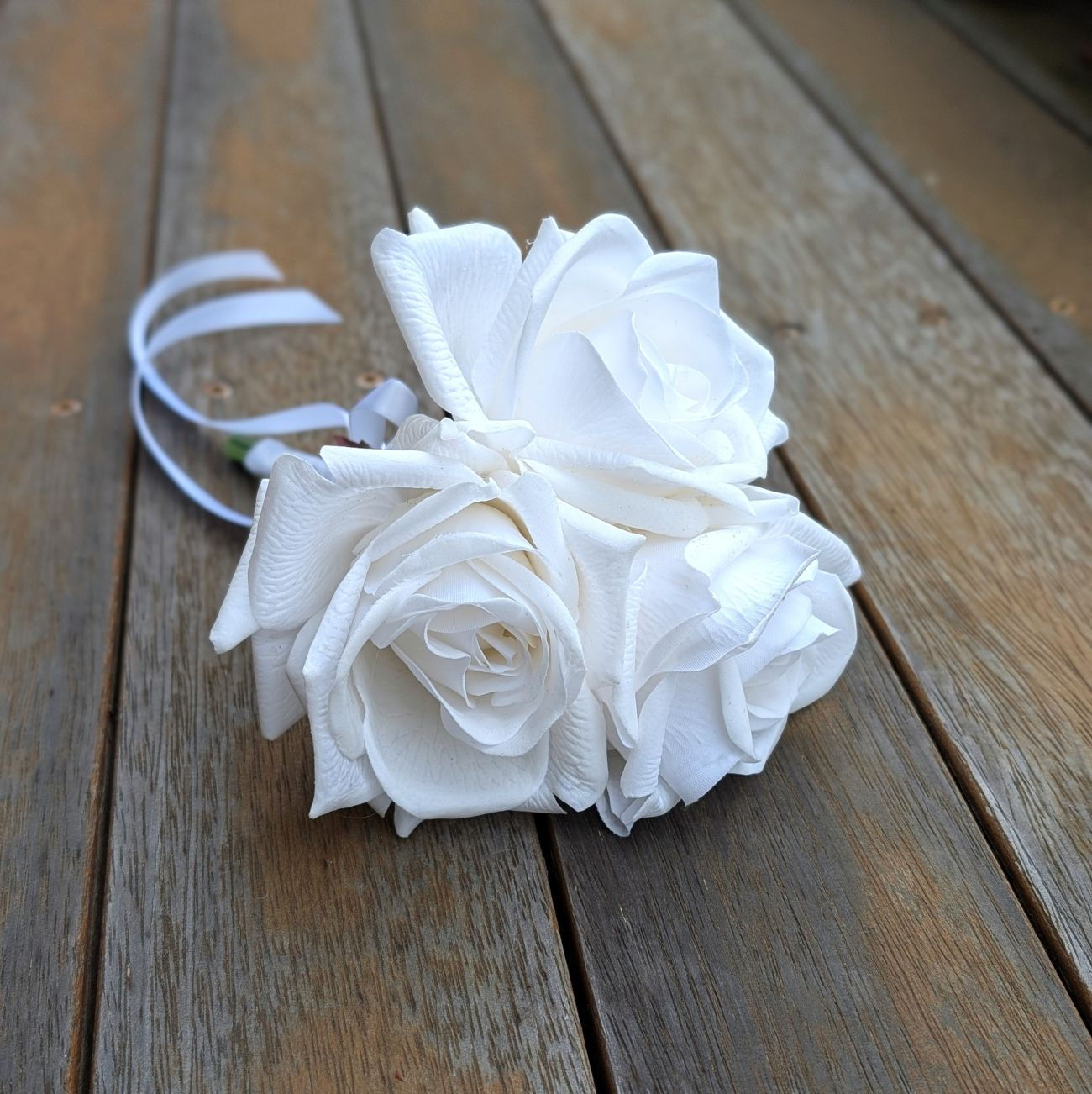 Classic Rose white flower girl posy with small artificial white roses