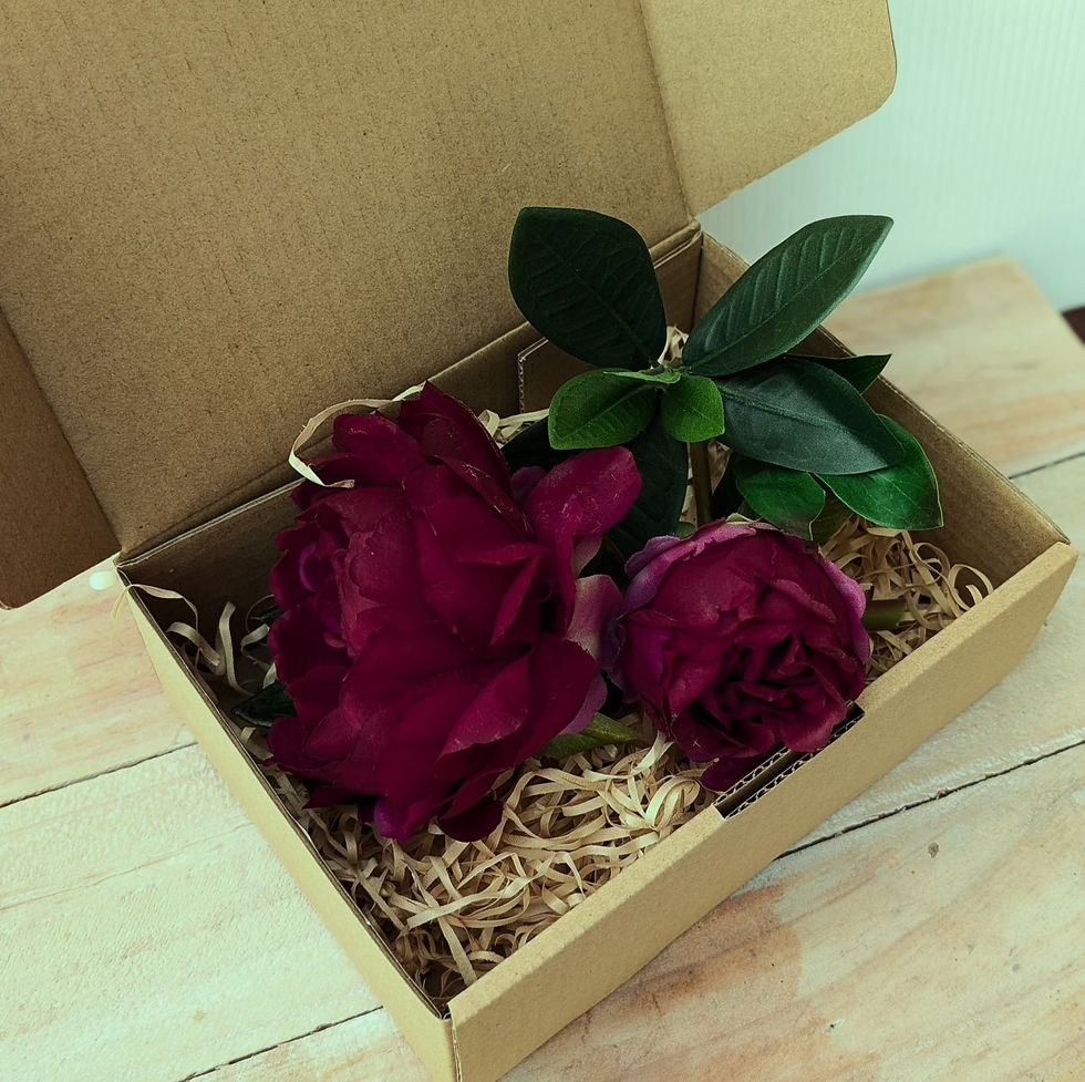 Midnight Peony faux flower sample box with burgundy peonies