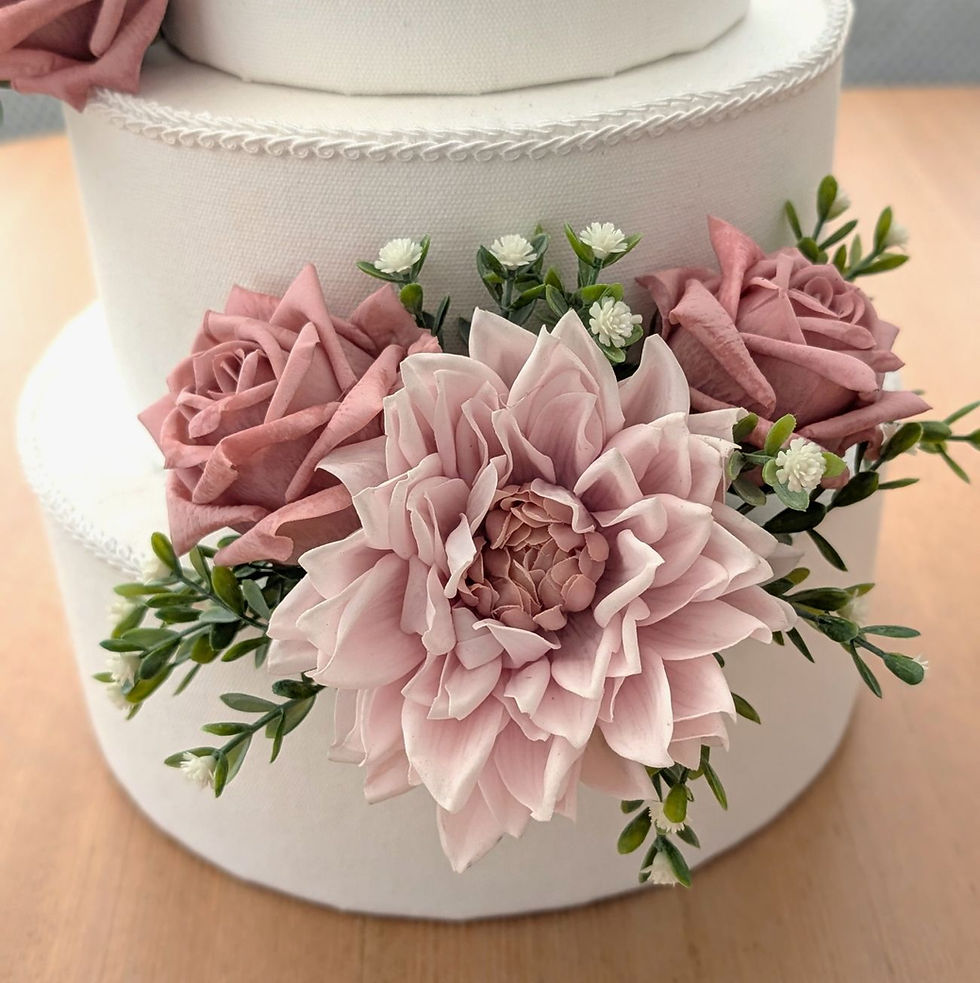 Thumbnail: Dusty pink dahlia cake flowers faux floral cake topper