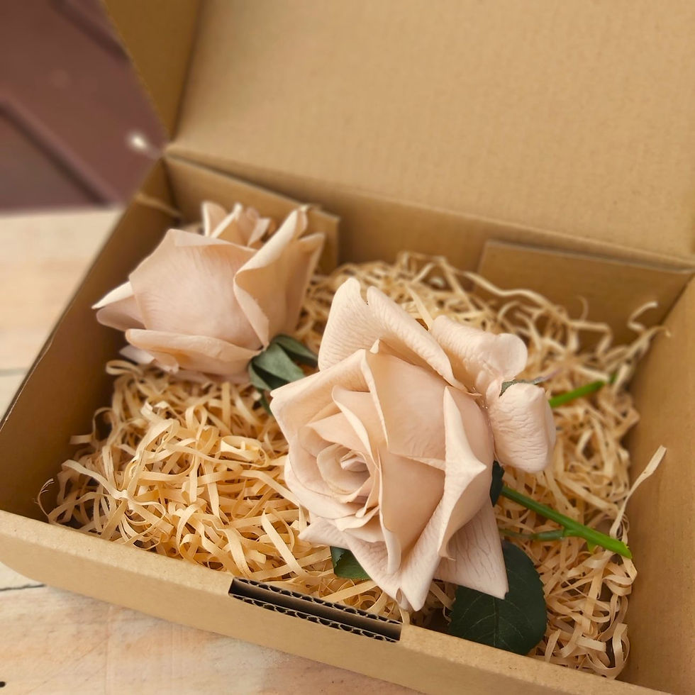 Classic Rose latte sample box showing artificial roses for wedding flowers