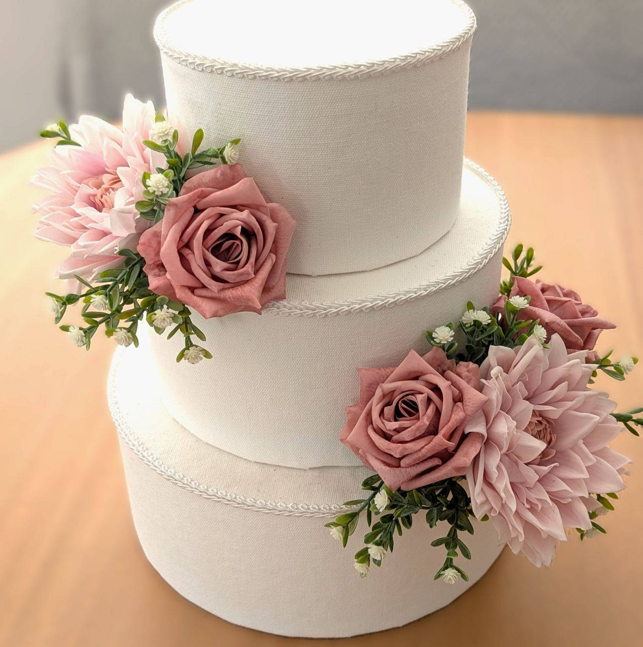 Dusty pink dahlia cake flowers faux floral cake topper