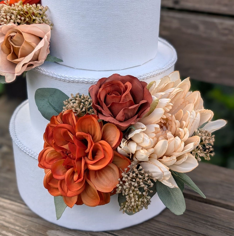 Thumbnail: Eco Amber eco friendly faux cake flowers with food-safe picks, made from recycled materials in amber and cream tones.