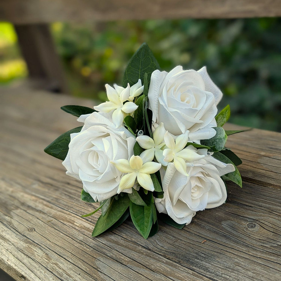 Faux flower girl bouquet with white roses