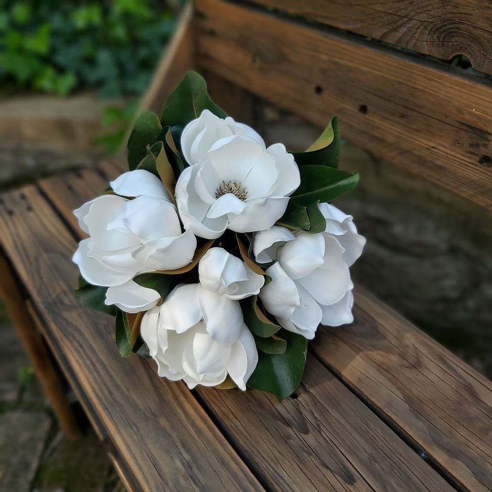 Thumbnail: Sweet Magnolia faux bridesmaid bouquet to match bridal collection – artificial wedding flowers Australia