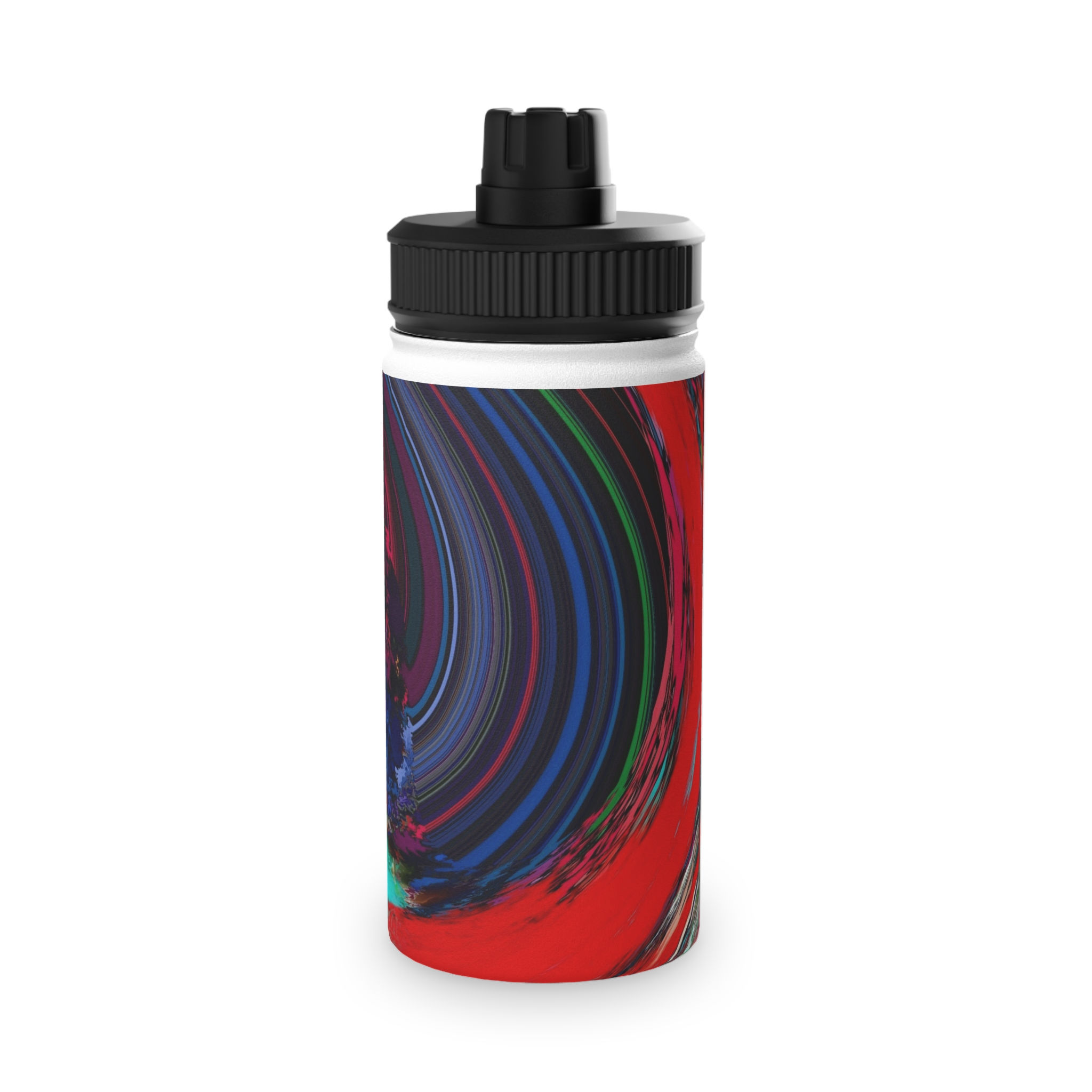 Abstract Swirl Stainless Steel Water Bottle — Vibrant Red & Teal Sports Bottle
