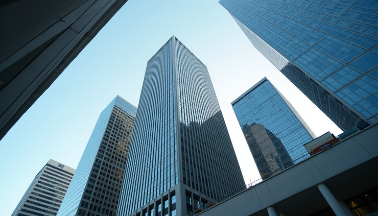 Eye-level view of a modern office building in Ohio financial district