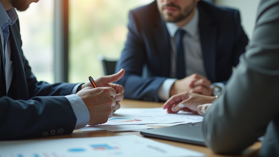 Close-up view of a consultant discussing compliance strategy with a client